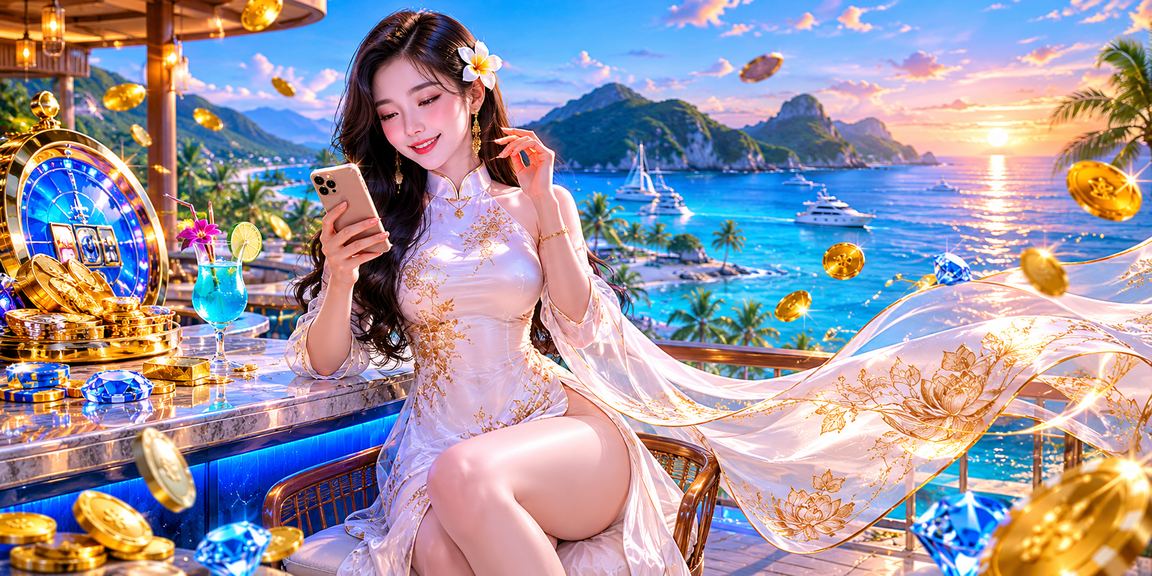 Người phụ nữ mặc áo dài trải nghiệm casino trực tuyến qua điện thoại tại Côn Đảo