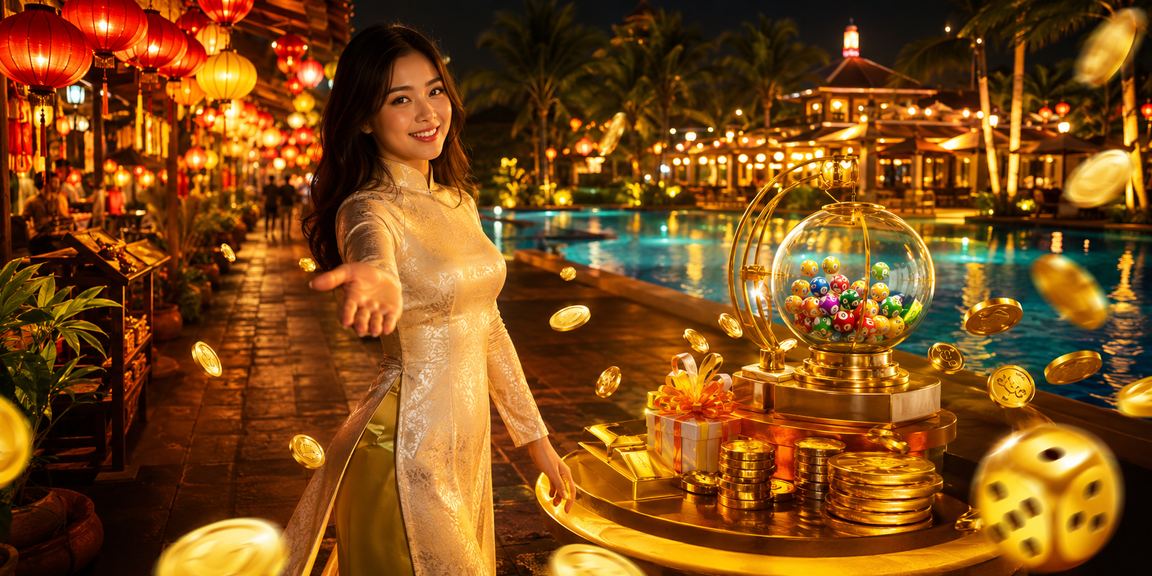 Khung cảnh xổ số truyền thống tại Mũi Né Việt Nam với người mặc áo dài